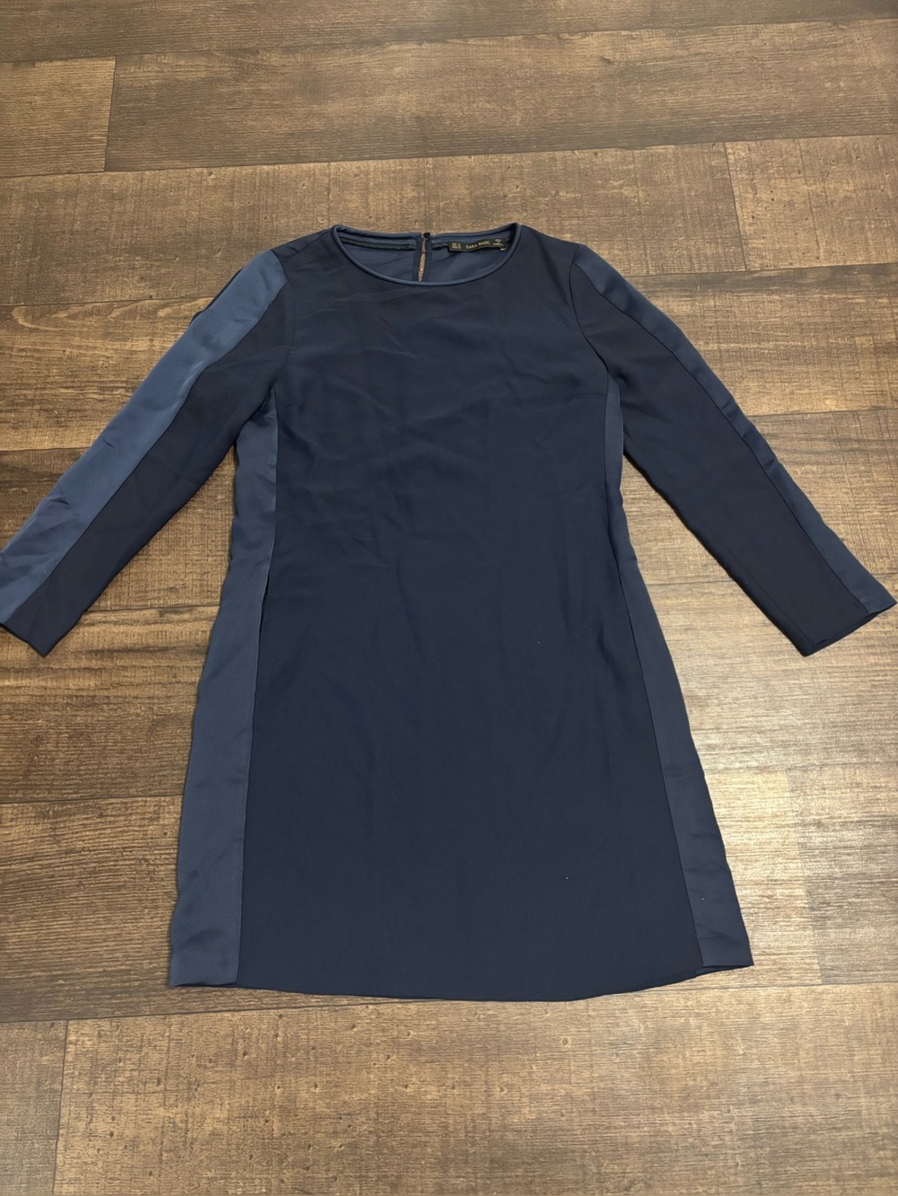 Zara Basic Woman’s Long Sleeve, Knee-Length Pockets Navy Blue Shift Dress Size M